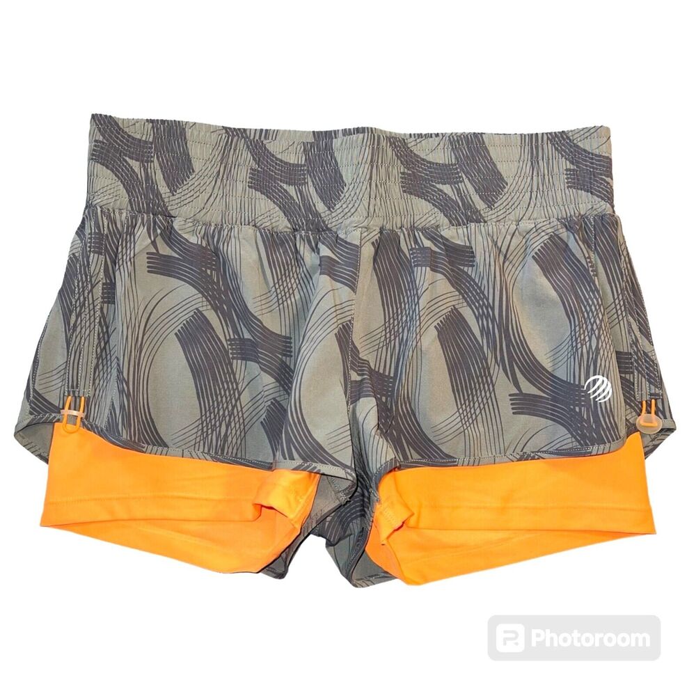MPG Womens Athletic Shorts Lined Sporty Running Workout Tennis Gray Orange Large
